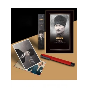 2026 Atatürk Temalı Ajanda ve Kalem Seti - Kırmızı