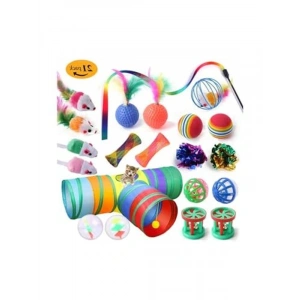 21 Parça Kedi Oyuncak Seti, T Tünelli Oltalı Tasarım