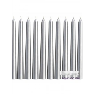 25 cm Uzunlukta Gümüş Renk İnce Şamdan Mum Seti, 10lu Paket