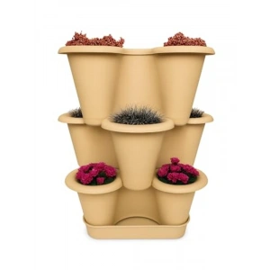 26.5 x 26.5 cm Boyutunda 3 Katlı Dekoratif Saksı Seti, Bronz Renk