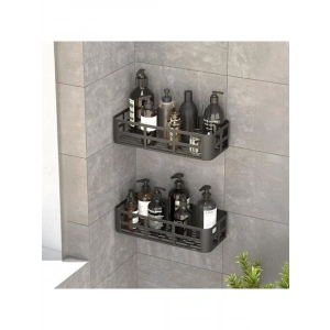 27x12 cm Ölçülerinde Siyah Yapışkanlı Banyo Rafı Seti, Matkapsız Montaj