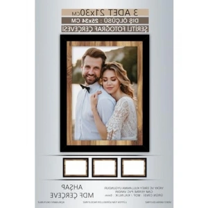 3 Adet 21x30 cm Siyah Ahşap Şeritli Çerçeve, Diploma İçin