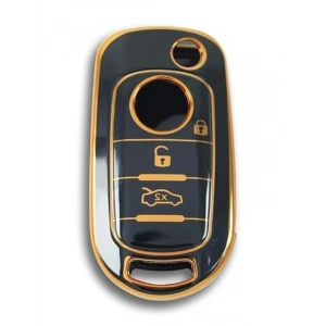 3 Butonlu Anahtar Kılıfı, Siyah-Altın Nano Kaplama