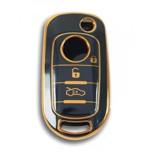3 Butonlu Siyah-Altın Anahtar Kılıfı - Nano Kaplama