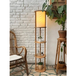 3 Katlı Ahşap Lambader ve Keten Abajur