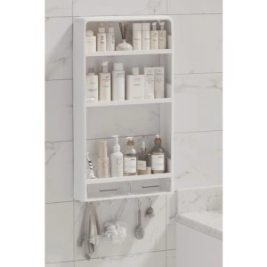 3 Katlı Çok Amaçlı Yapışkanlı Duvar Rafı Organizer - Beyaz