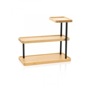 3 Katlı Metal Ayaklı Bambu Mutfak Rafı, Modern Tasarım