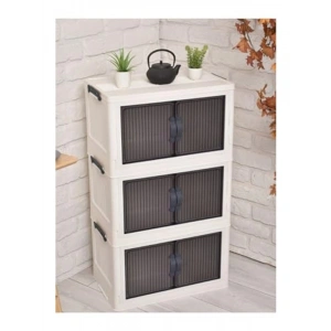 3 Katlı Portatif Organizer Dolap, Kapaklı ve İstiflenebilir