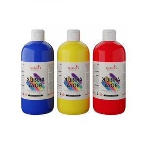 3lü Akrilik Boya Seti - Kırmızı, Mavi, Sarı - 3x500 gr