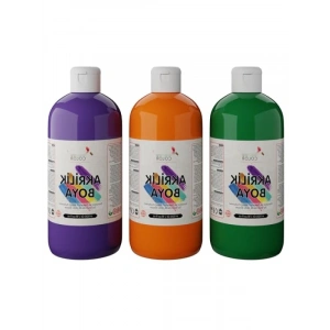 3lü Akrilik Boya Seti - Yeşil, Mor, Turuncu (3x500 gr)