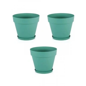3lü Alt Sulamalı Saksı Seti - 1.7 Litre, Yeşil