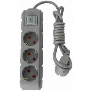 3lü Anahtarlı Topraklı Priz, 2 metre, 16A, 250V, Gri