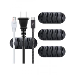 3lü Kablo Tutucu Seti - Her Biri 5 Kablo Kapasiteli, Yapışkanlı Klips