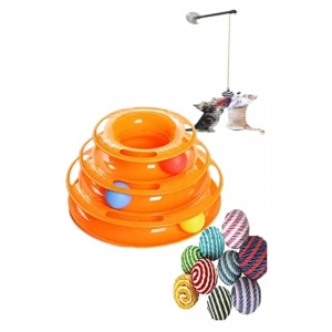 3lü Kedi Oyuncak Seti - Katlı Oyun, Vantuz ve İp Topu