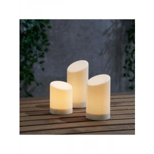 3lü LEDli Blok Mum Seti - Beyaz Renk