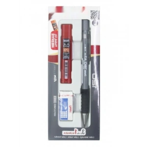 3lü Takım - Versatil Kalem, Silgi ve Hediye Mini Okul Seti - Gri