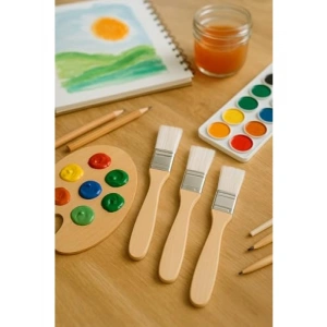 3lü Zemin Fırça Seti - Beyaz Kıl, Ahşap Sap