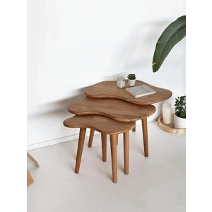 3lü Zigon Bulut Sehpa Seti - Doğal Ahşap Tasarım