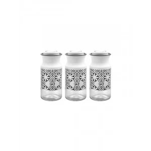 3 Parça Vakumlu Kapaklı Baharatlık Seti, Beyaz/Siyah