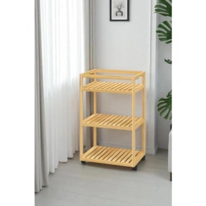 3 Raflı Tekerlekli Sunum Servis Arabası, Bambu Tasarım