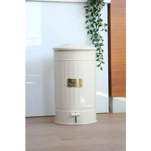 30 Litre Kapasiteli Krem Renkli Paslanmaz Çöp Kovası, Pedallı Sistem