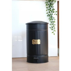 30 Litre Siyah Pedallı Çöp Kovası | Paslanmaz Galvaniz Metal Yapı