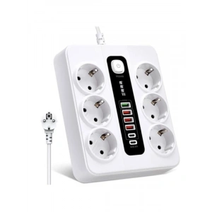 3000W 6lı Priz Uzatma Kablosu - 4 USB, 2 Type-C Giriş