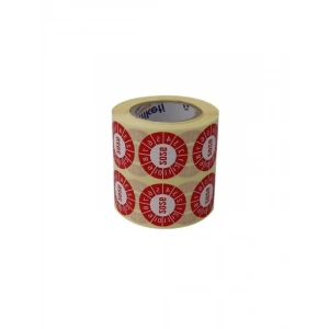 30mm x 30mm Vellum Tarih Seçme Etiketi, Ruloda 1000 Adet, Kırmızı