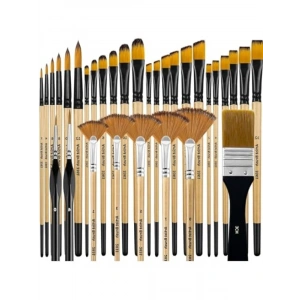 32 Parça Fırça Seti - Guaj, Akrilik ve Yağlı Boya için