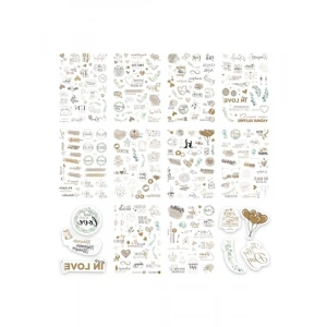 325 Adet Vintage Love Temalı Düğün Sticker Seti - A5 Boyut, 10 Sayfa