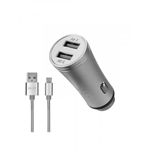 3.4A Hızlı Şarj Micro USB Kablolu Araç Şarj Cihazı - Metal, Gümüş