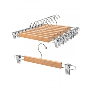 36 cm Doğal Ahşap Elbise Askısı, Kaymaz Klipsli ve Dayanıklı