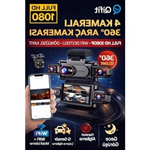 360 Derece 4 Kameralı Araç Kamerası, Full HD ve Mobil İzleme