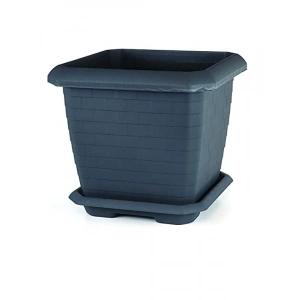 37 cm Tabaklı Kare Saksı, 25.5 Litre Kapasite, Antrasit
