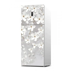 3D Beyaz Yapraklar ile Buzdolabı Sticker Kaplama