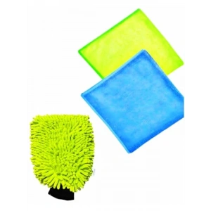 3’lü Araç Temizlik Seti, Mikrofiber Bezler ve Yıkama Eldiveni