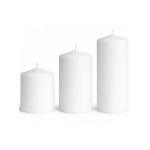 3’lü Beyaz Silindir Blok Mum Seti - Dekoratif