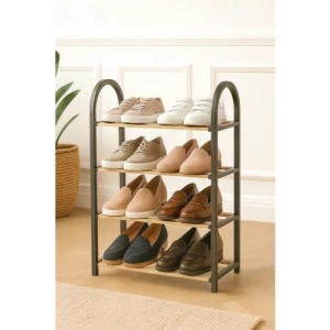 4 Katlı Doğal Ahşap Ayakkabı Düzenleyici Raf