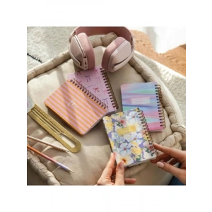 4lü Sert Kapaklı Spiralli Çizgili Cep Not Defteri Seti - 9x14 cm