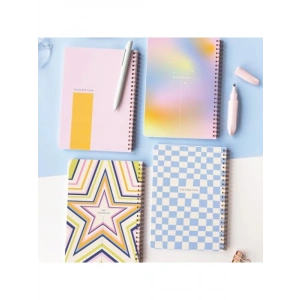 4lü Set Spiralli Karton Kapak Kareli Okul Defteri, 80 Yaprak