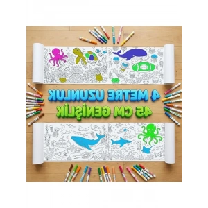 4 Metre Uzunluğunda Okyanus Temalı Boyama Kağıdı, 45 cm Genişlikte