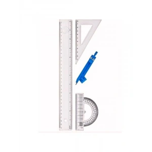 4 Parça Çizim Seti - 30 cm Cetvel, Pergel, Gönye ve İletki