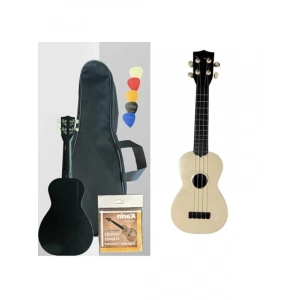 4 Telli Soprano Ukulele, Bej Renk, Çanta ve Pena Seti ile