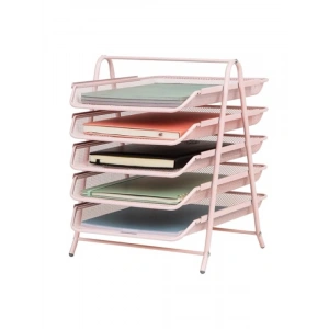 5 Katlı Metal Kağıt Rafı - Pembe