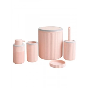 5Li Modern Banyo Seti, Açık Pembe, Çizgili Tasarım