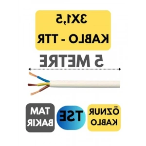 5 Metre Uzunluğunda Beyaz TTR Kablo, 3x1.5 mm² Kesit