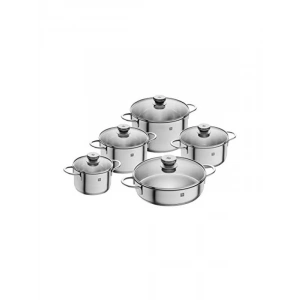 5 Parça Gri Paslanmaz Çelik Tencere Seti