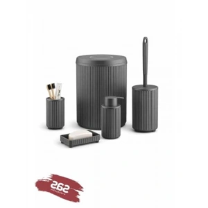 5 Parça Modern Banyo Seti, Mat Antrasit Renk ile Şık Aksesuarlar