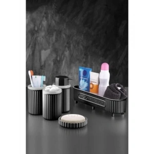 5 Parça Siyah Banyo Takımı - Diş Fırçalık, Sabunluk ve Pamukluk