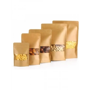 50li Paket Pencereli Kraft Doypack Poşetler, Çok Amaçlı Gıda Saklama
